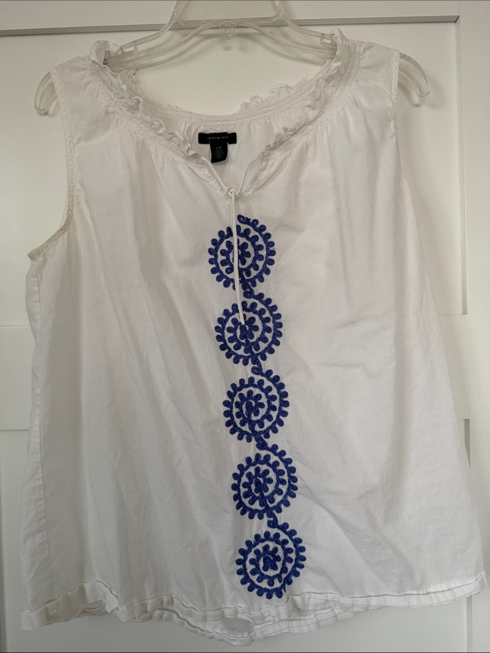 Tommy Hilfiger White Sleeveless with Blue Embroidered Front